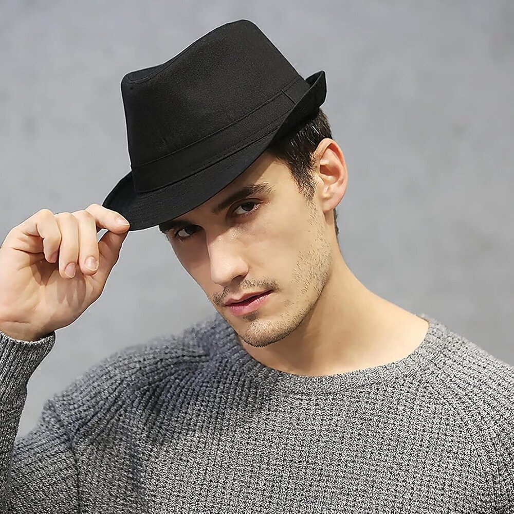 Mens Classic Plaid Manhattan Structured Gangster Trilby Fedora Hat Cuban Style D - Picture 7 of 9
